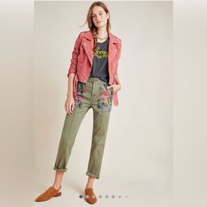 Anthropologie relaxed embroidered trousers